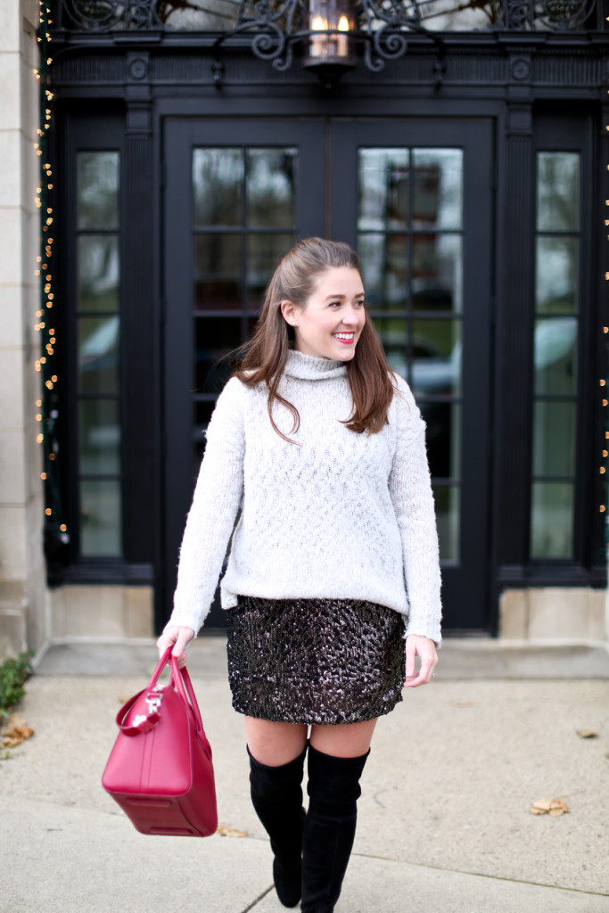 Turtleneck Sweater + Sequin Mini