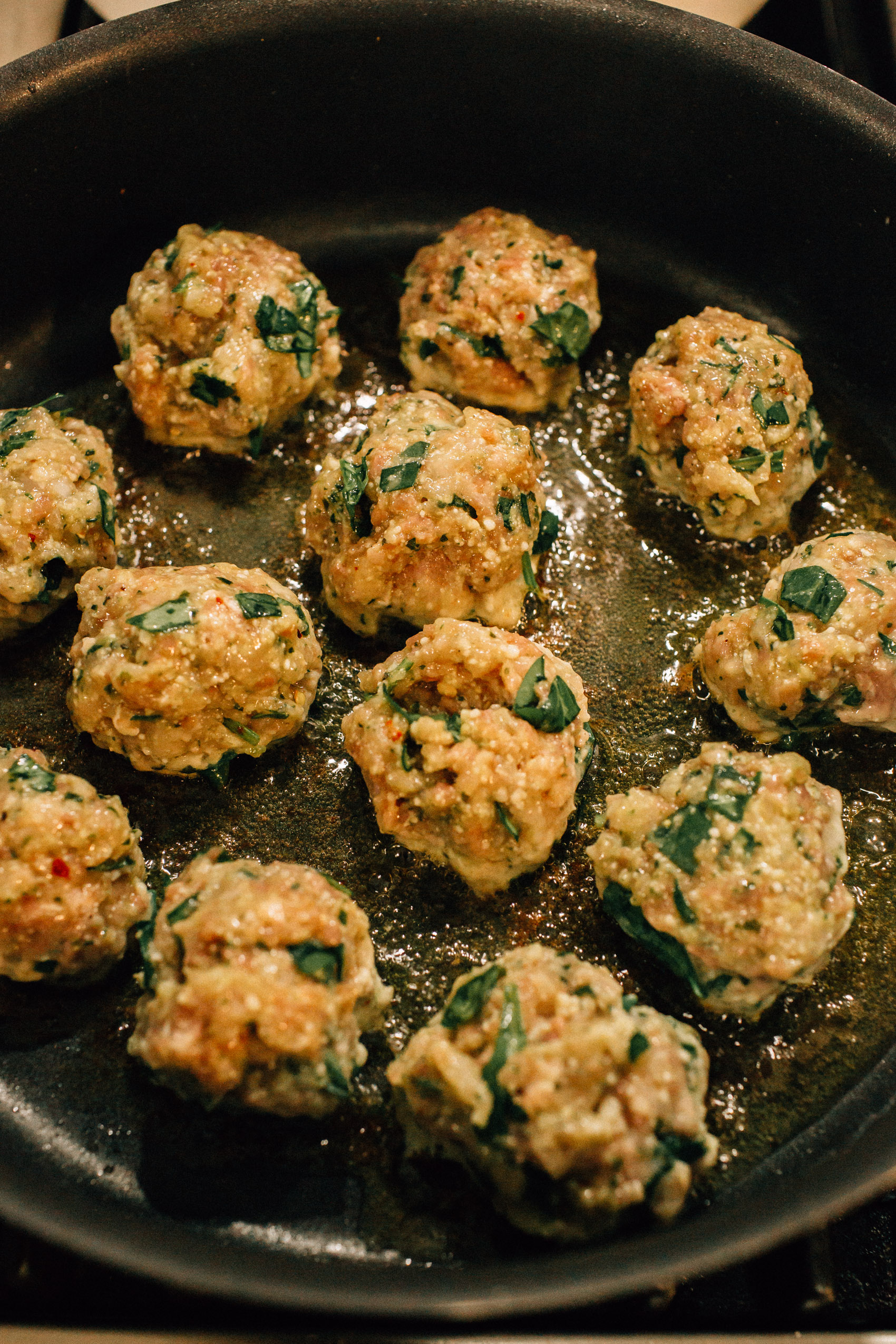 turkey meatballs cooking in single skillet easy fast healthy weeknight family recipe