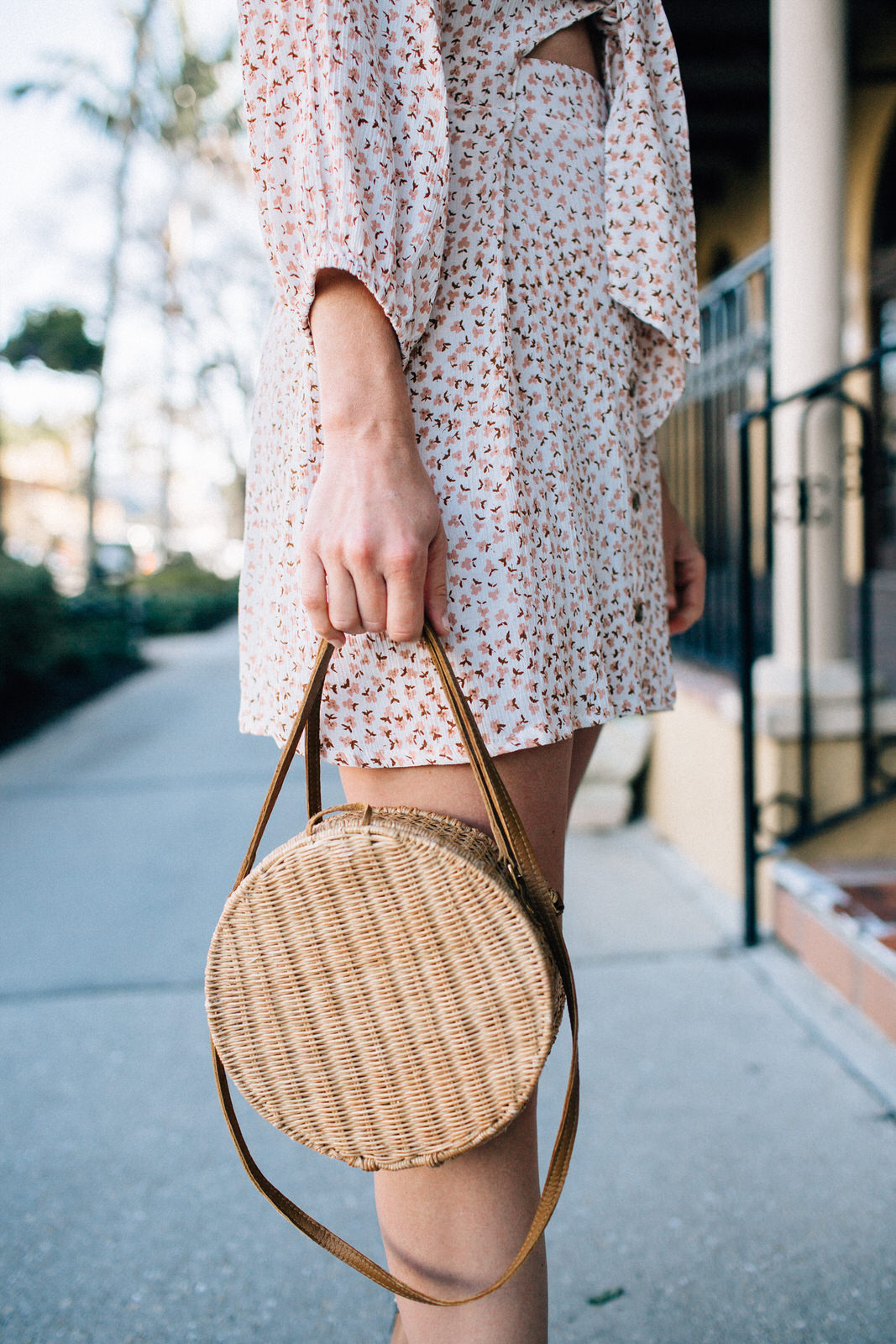 faithfull the brand trinidad mini dress and serpui marie wicker handbag vacation date night outfit