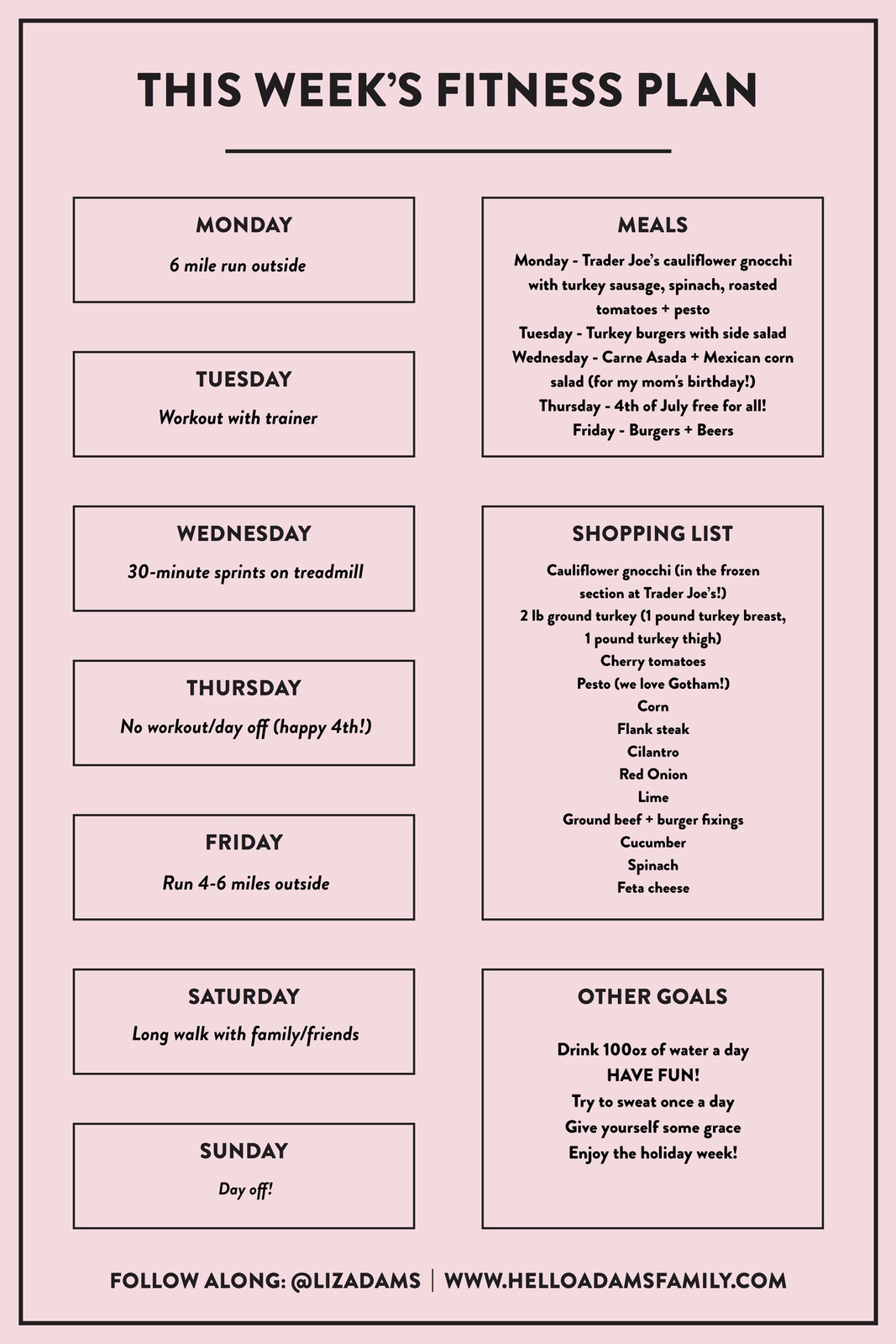 My Weekly Workout and Meal Plan