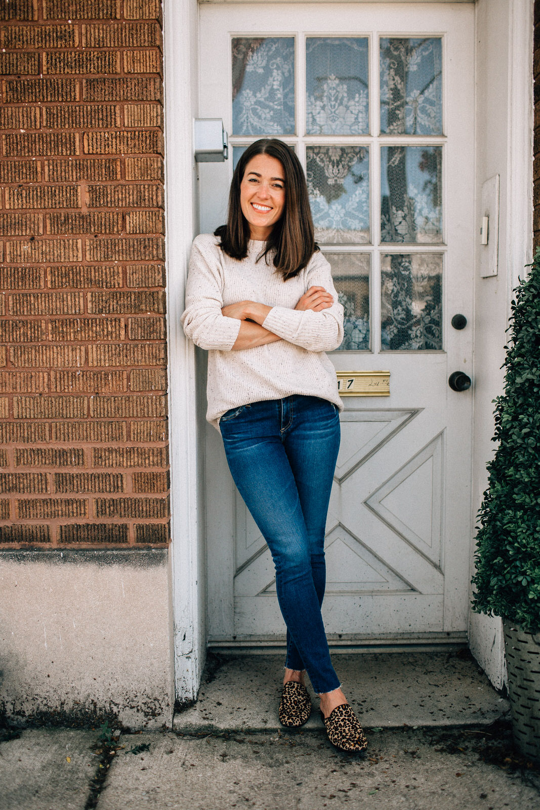 nordstrom anniversary sale outfit AG legging jeans leopard mules ribbed sweater