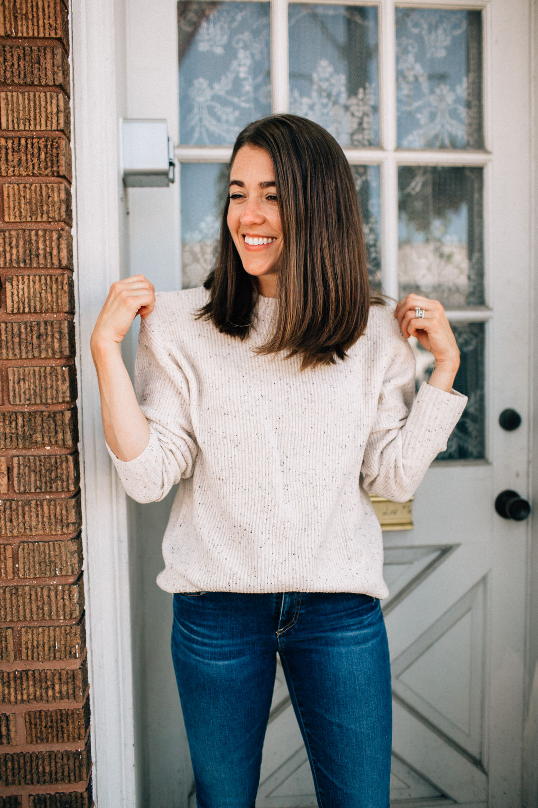 nordstrom anniversary sale outfit AG legging jeans halogen ribbed sweater