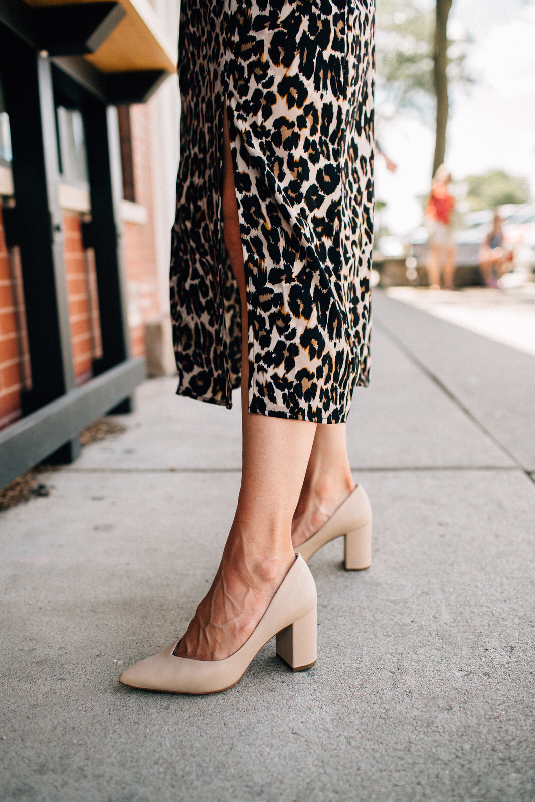 nordstrom anniversary sale outfit BP leopard silk dress with nude pumps