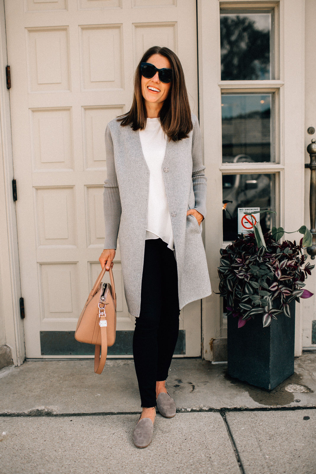 nordstrom anniversary sale outfit grey kenneth cole coat rag & bone jeans givenchy handbag