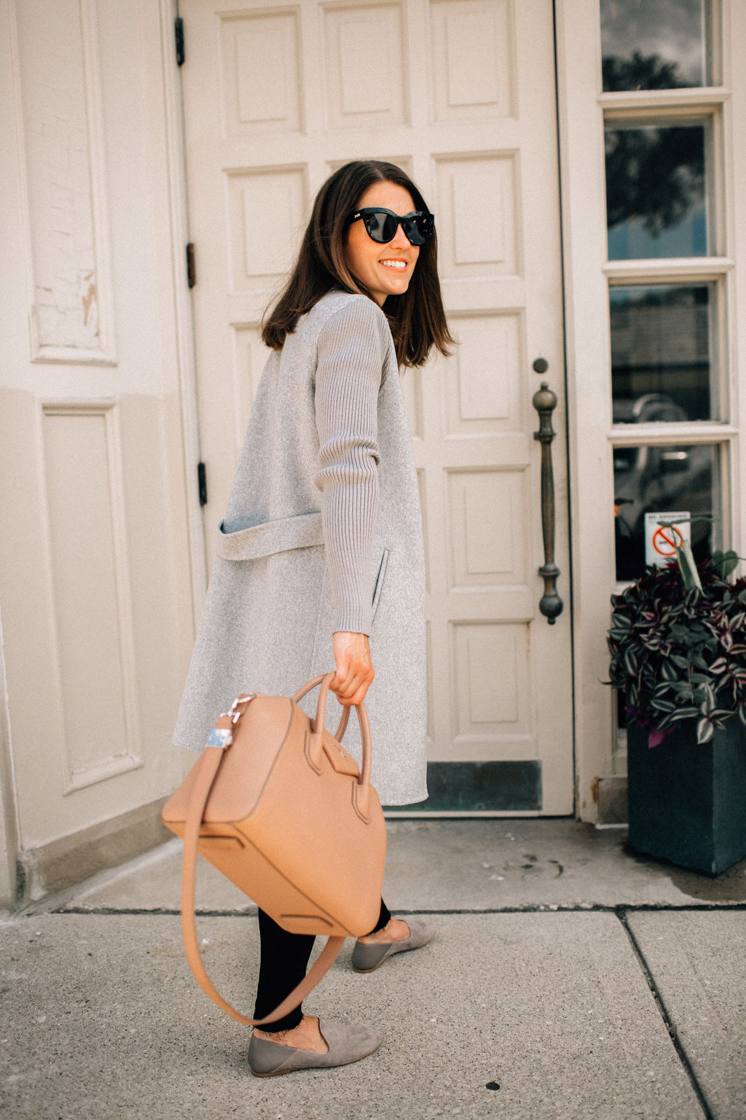 nordstrom anniversary sale outfit grey kenneth cole coat rag & bone jeans givenchy handbag