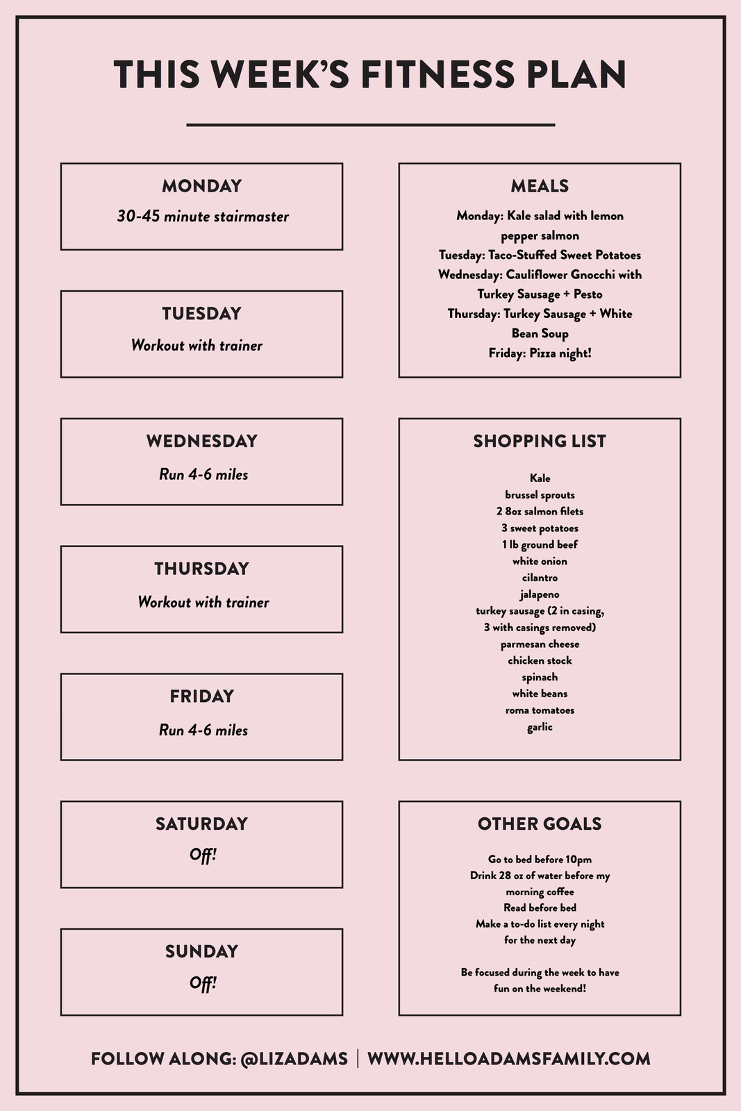 My Weekly Fitness and Workout Plan