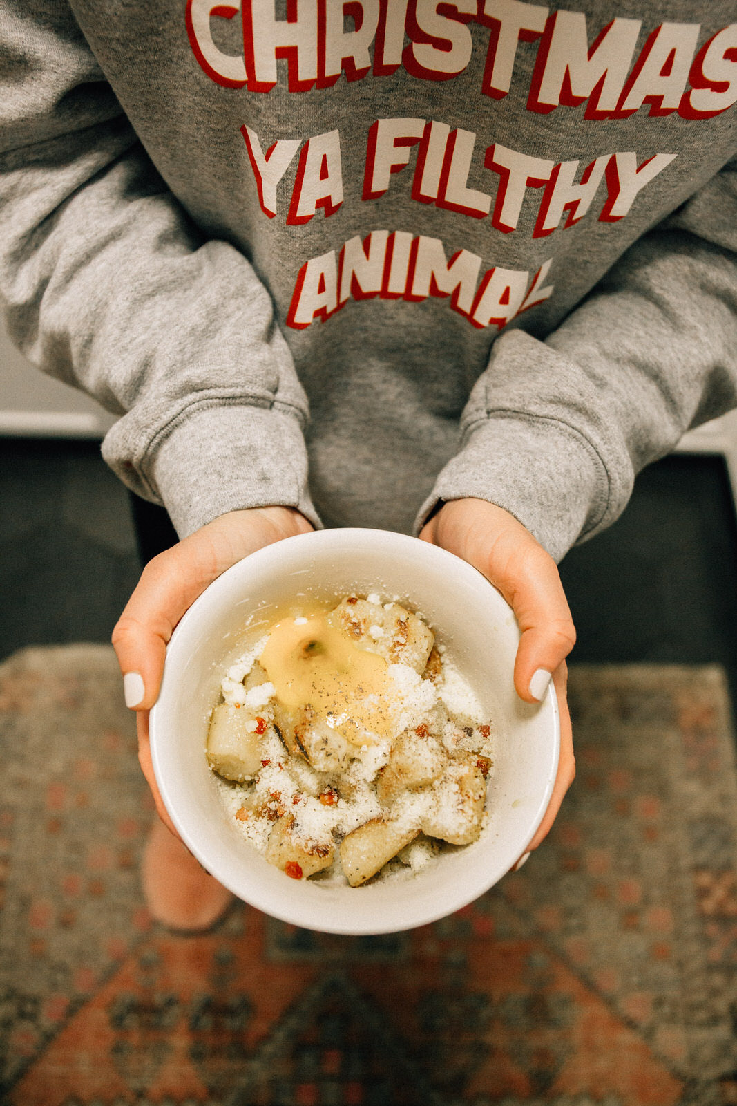 trader joe's cauliflower gnocchi recipe carbonara red pepper flakes parmesan