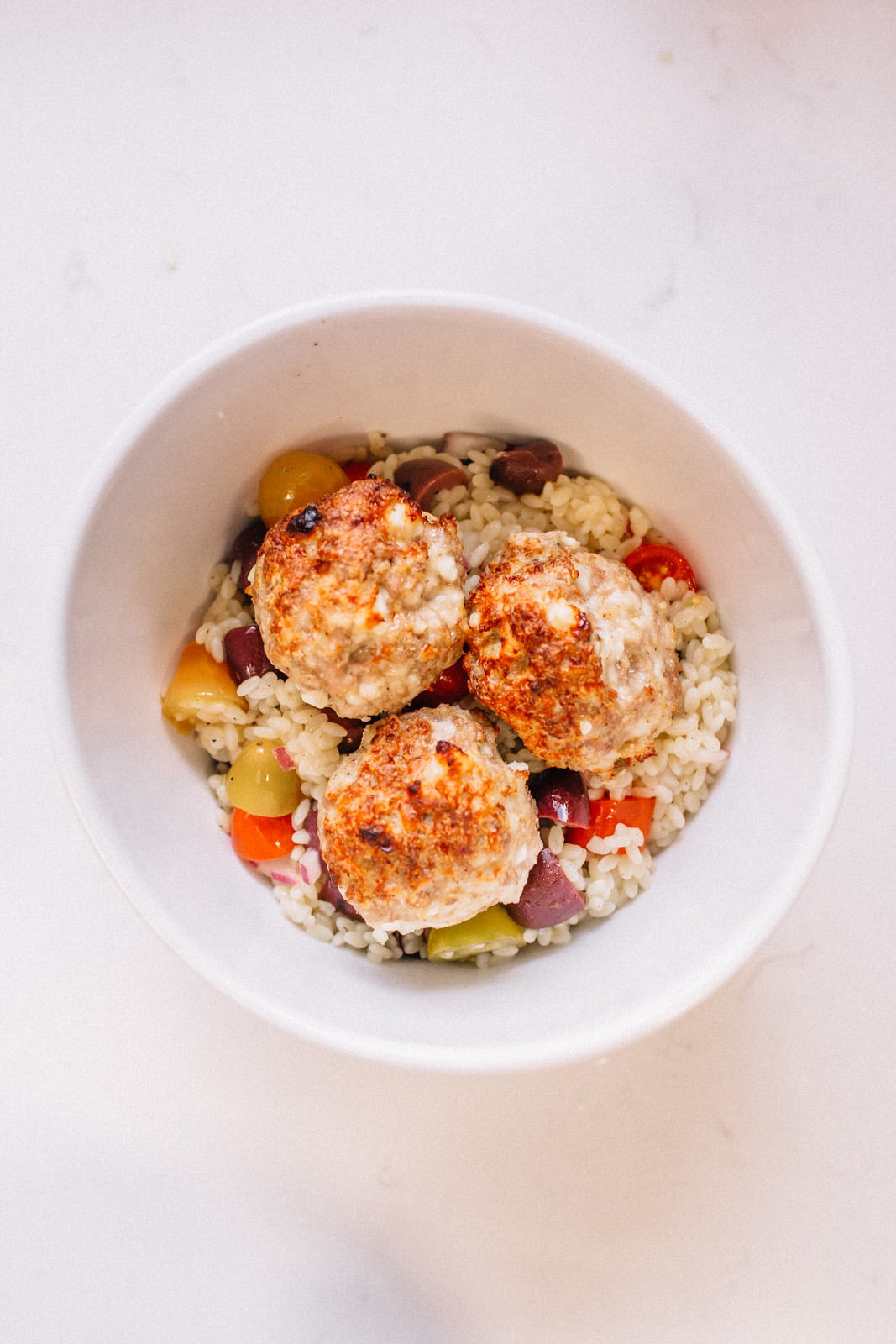 Turkey + Feta Meatballs with Lemon Orzo