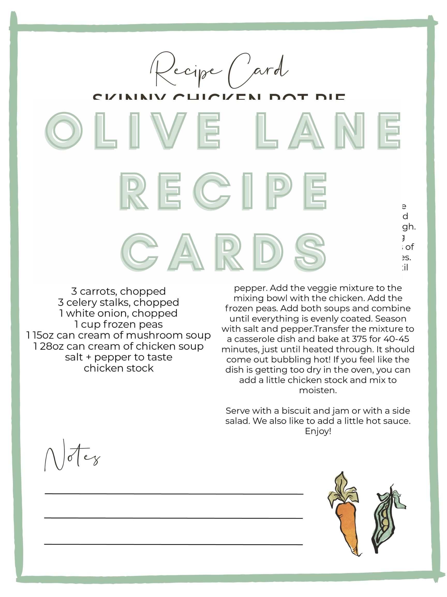 New Olive Lane Monthly Recipe Cards