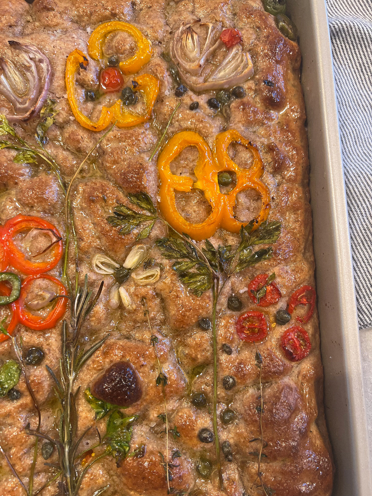 vegetable decorated focaccia