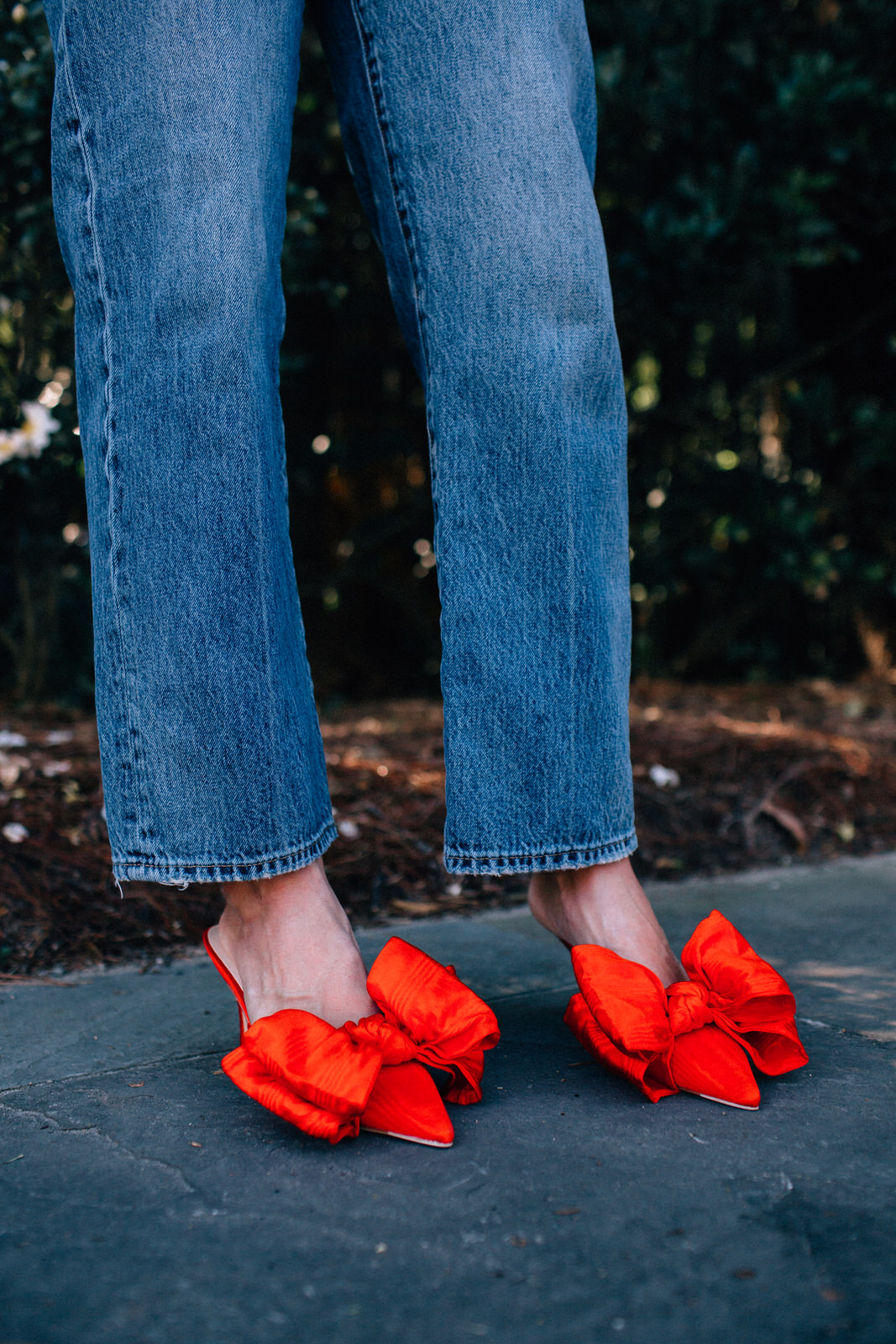 Loeffler Randall Moire Bow Mules in Red