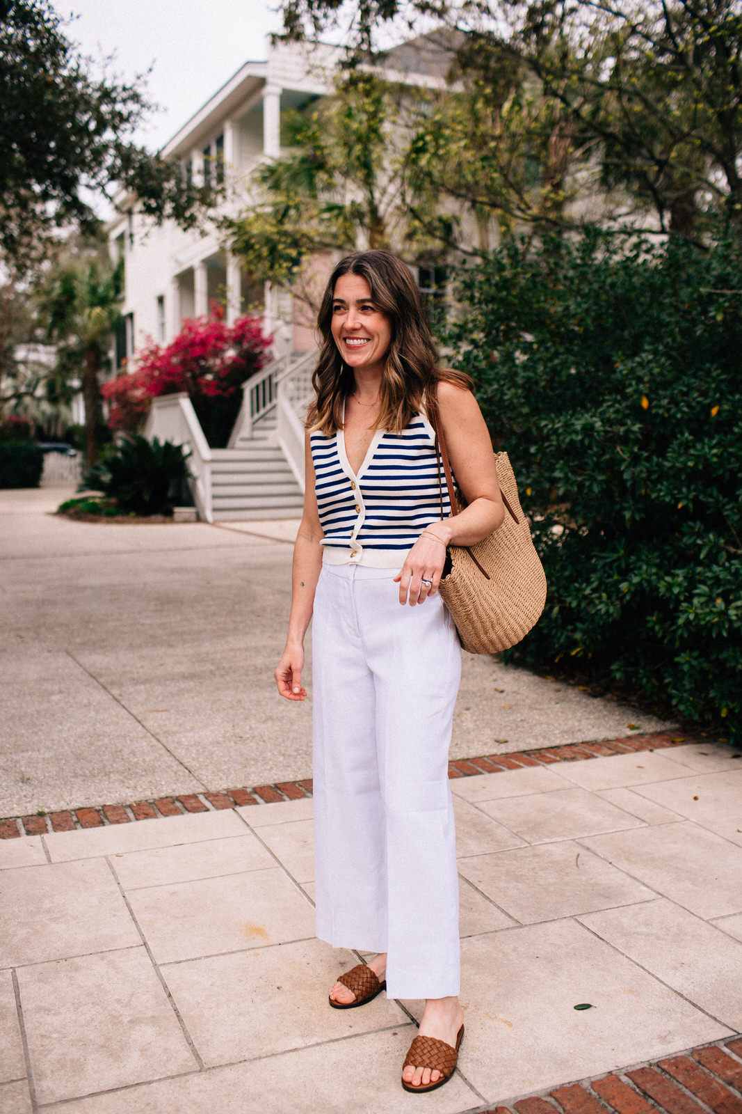 j.crew new spring arrivals, j.crew spring, stripe sweater vest, white linen pants