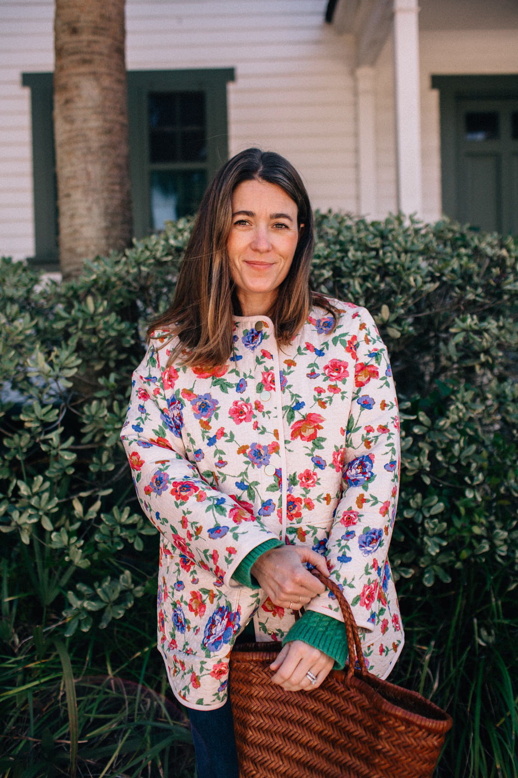 sezane floral coat, colorful spring style