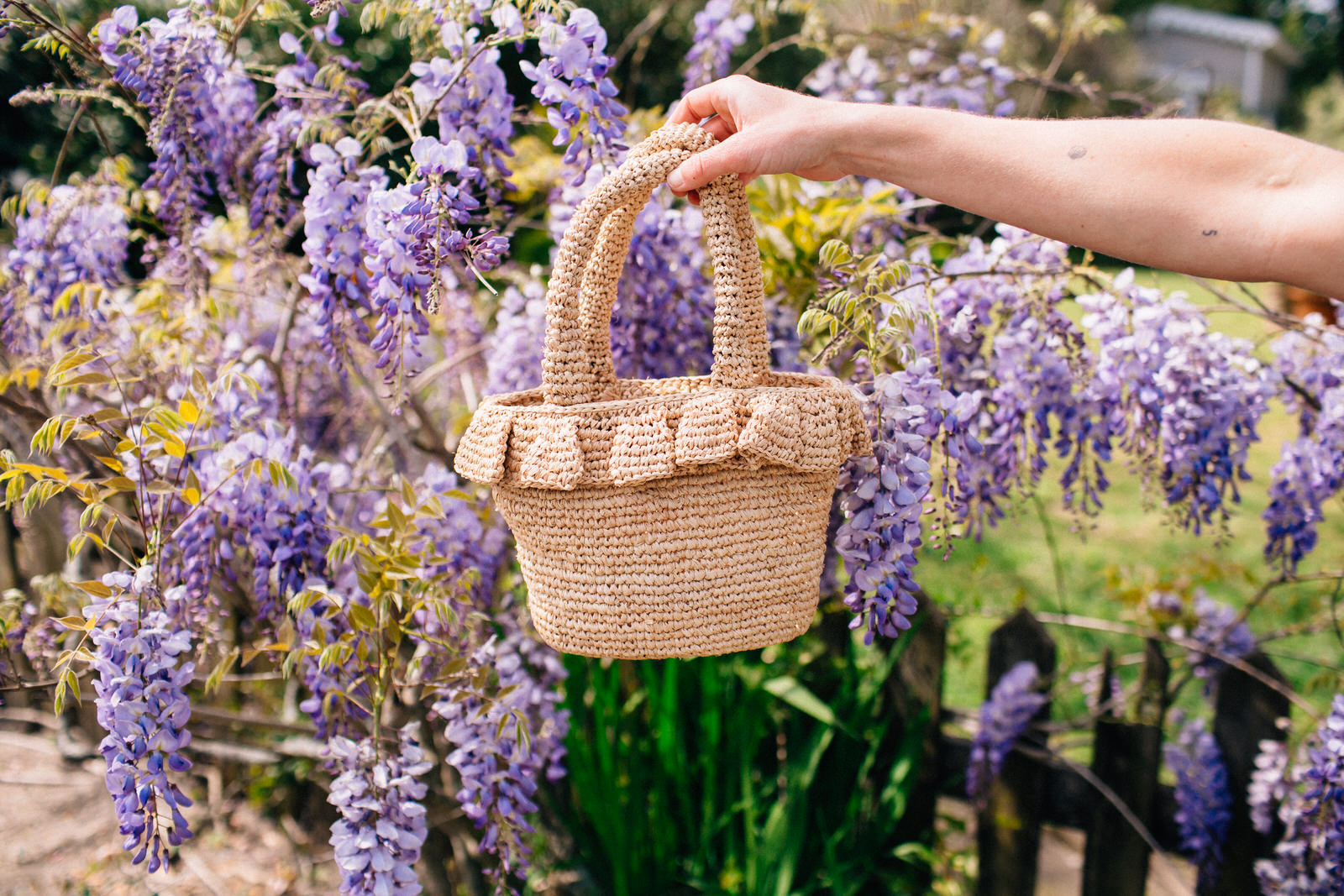 J.Crew raffia ruffle bag spring 2024