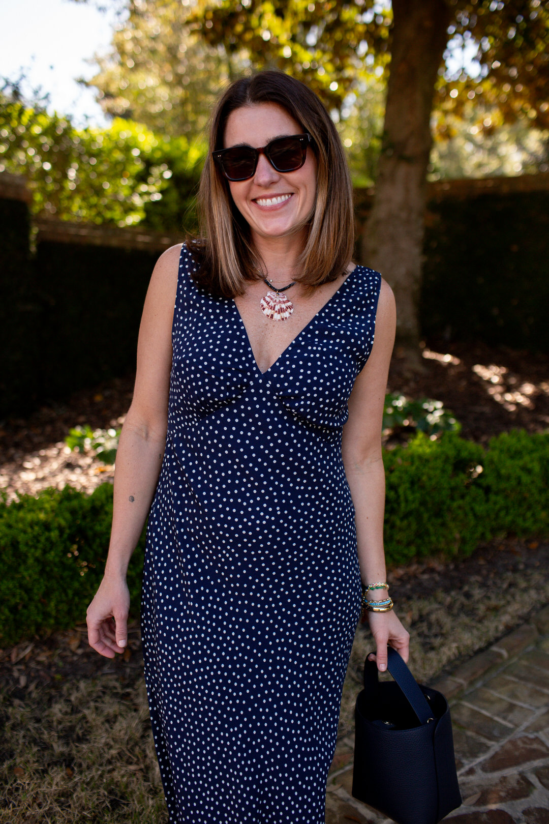 Rixo navy polka dot dress