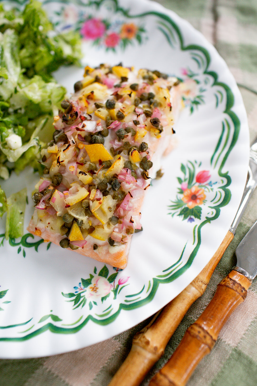 baked salmon with capers, lemon and shallots