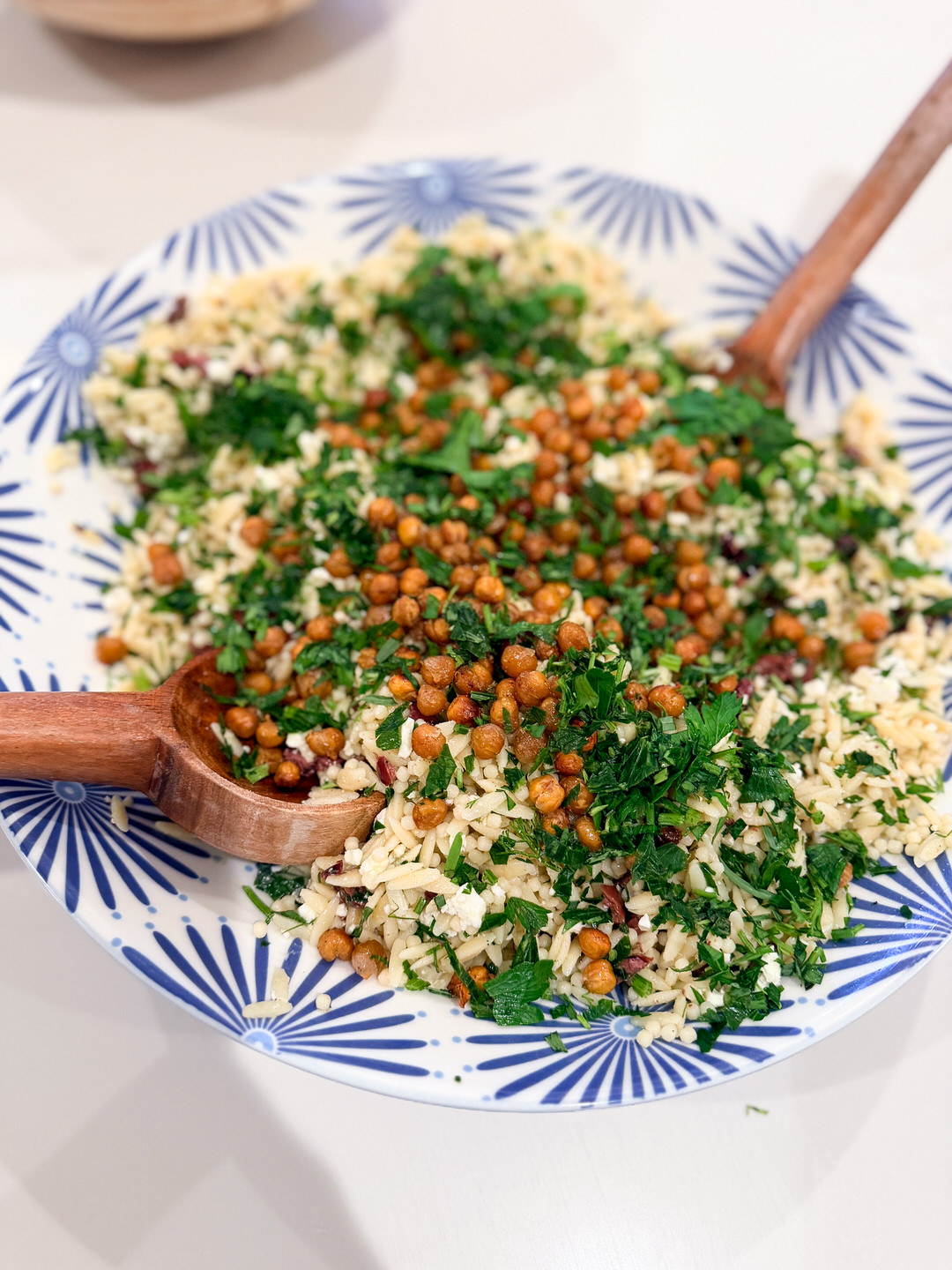 Greek Orzo Salad with Crispy Chickpeas